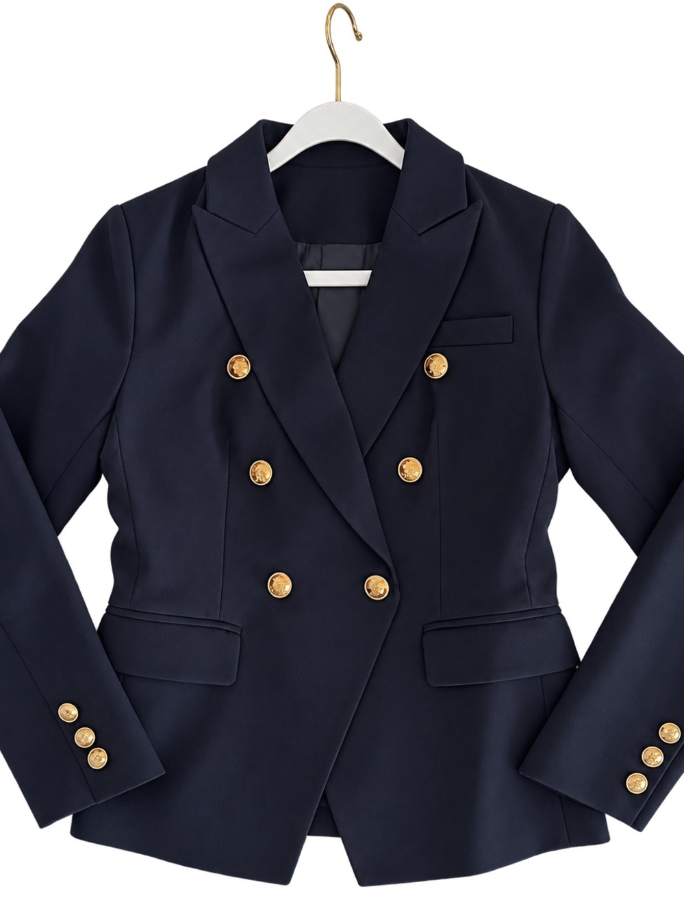 Navy Double-Breasted Blazer with Gold Buttons